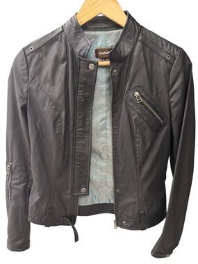 Danier Black Faux Leather Biker Jacket 2XS